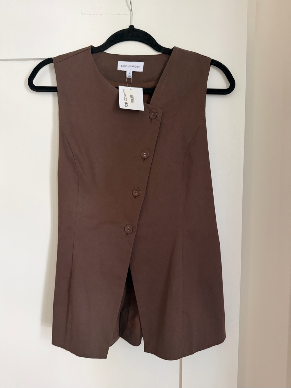 LOST + WANDER Dark Brown Sleeveless Button-Front Vest
